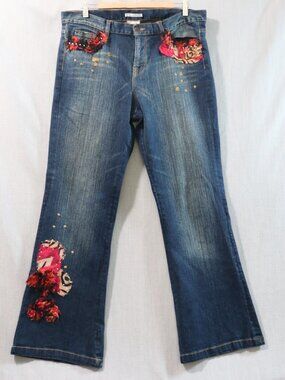VTG 90s Alberto Makali Art to Wear Jeans 14 Embellished Boho Flare Mixed Medium